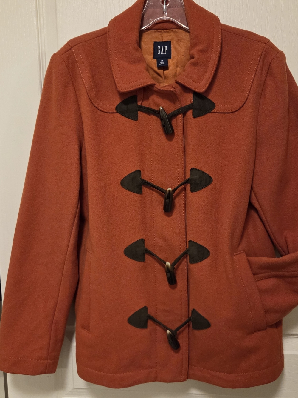 GAP Vintage 90s Women's Rust Orange Toggle Duffle/Pea Coat